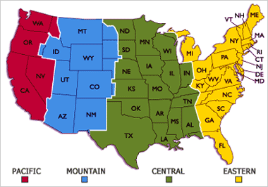 USA Time Zones And Related States