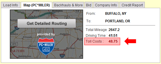 123Loadboard Enhanced Addon - toll costs